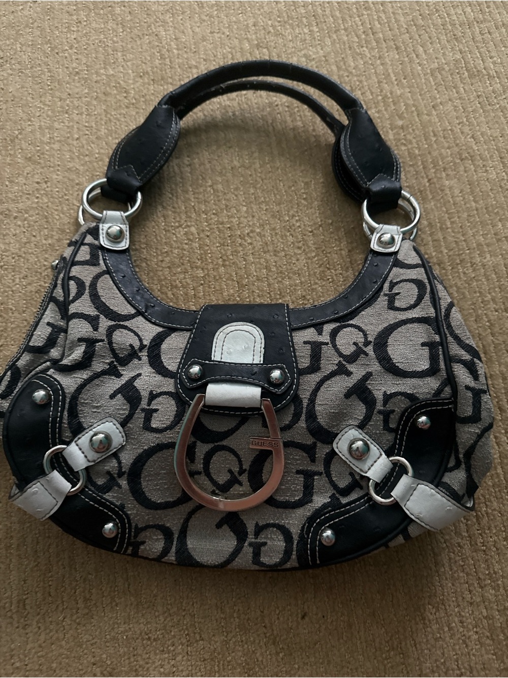 Guess by Marciano Beige and Black Logo Shoulder Bag